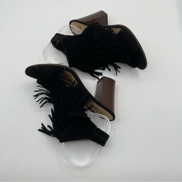 Sam Edelman Black Leather Fringe block heel sandals Size 6M - Picture 4 of 8